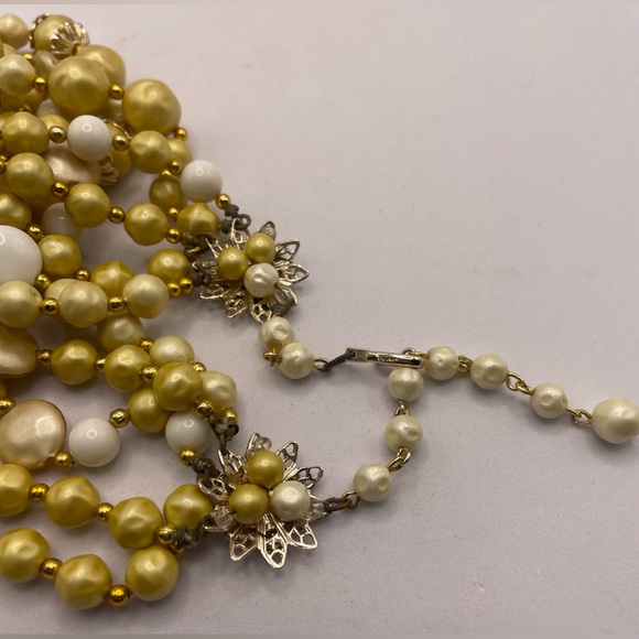 Vintage Signed Japan Multi Strand Beaded Necklace with Gold Tone Accents - Picture 8 of 12